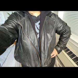 Moto leather jacket with detachable hoodie